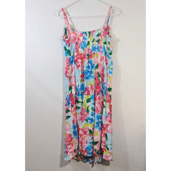 Old Navy Dresses & Skirts - Old Navy Floral Midi Sundress Pink Blue Adjustable Straps Smocked Back Large